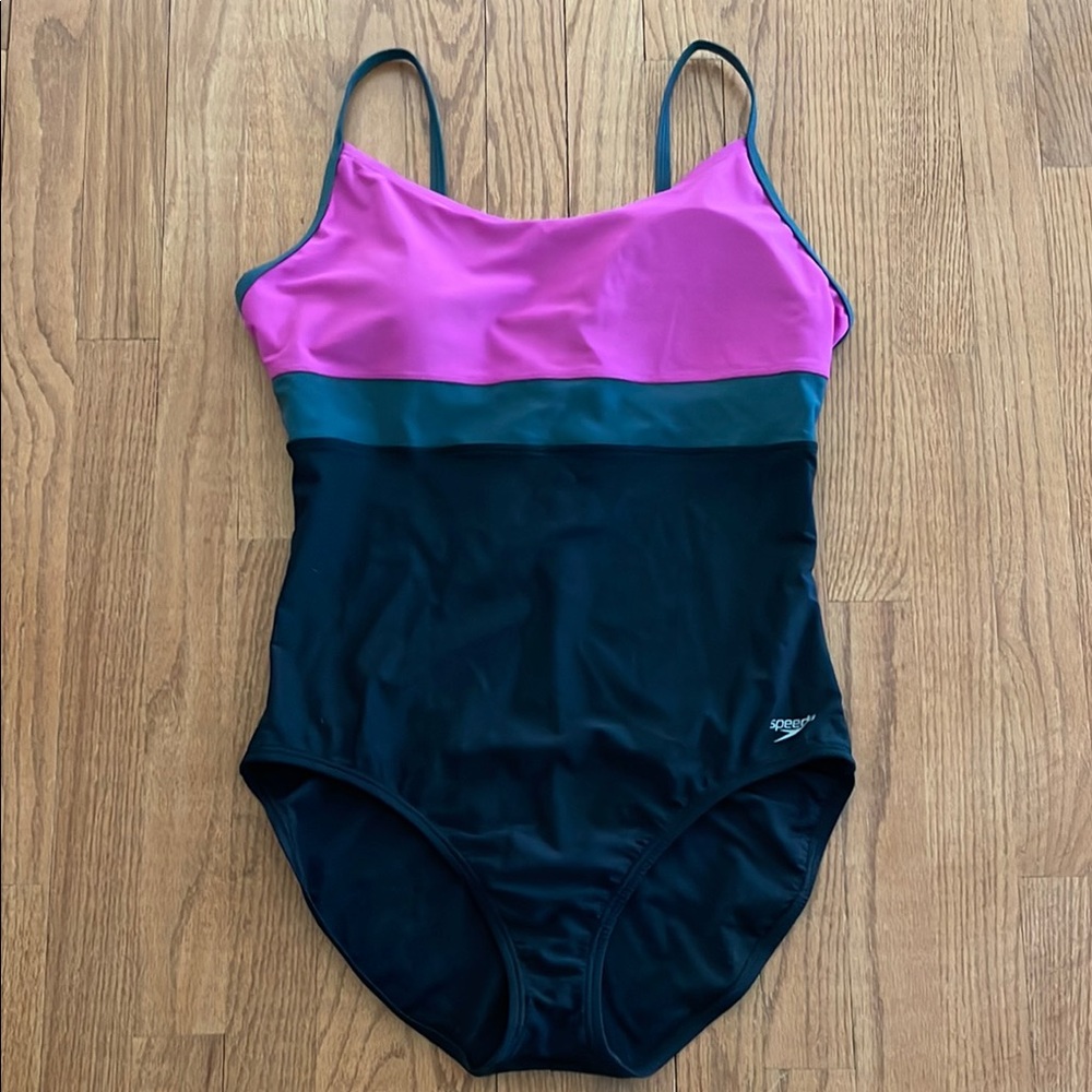 Speedo Pink Teal Black One-Piece Swimsuit